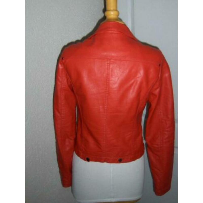 rood leren bikerjack, immitatie leer, mt 36 38