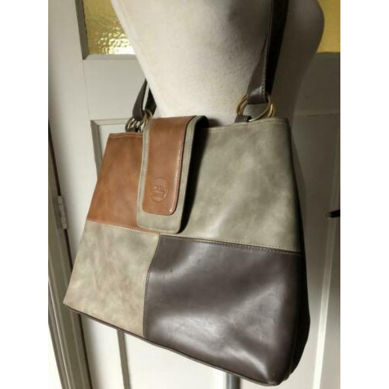 Bruin beige tas in vintage retro stijl Caro 38x29