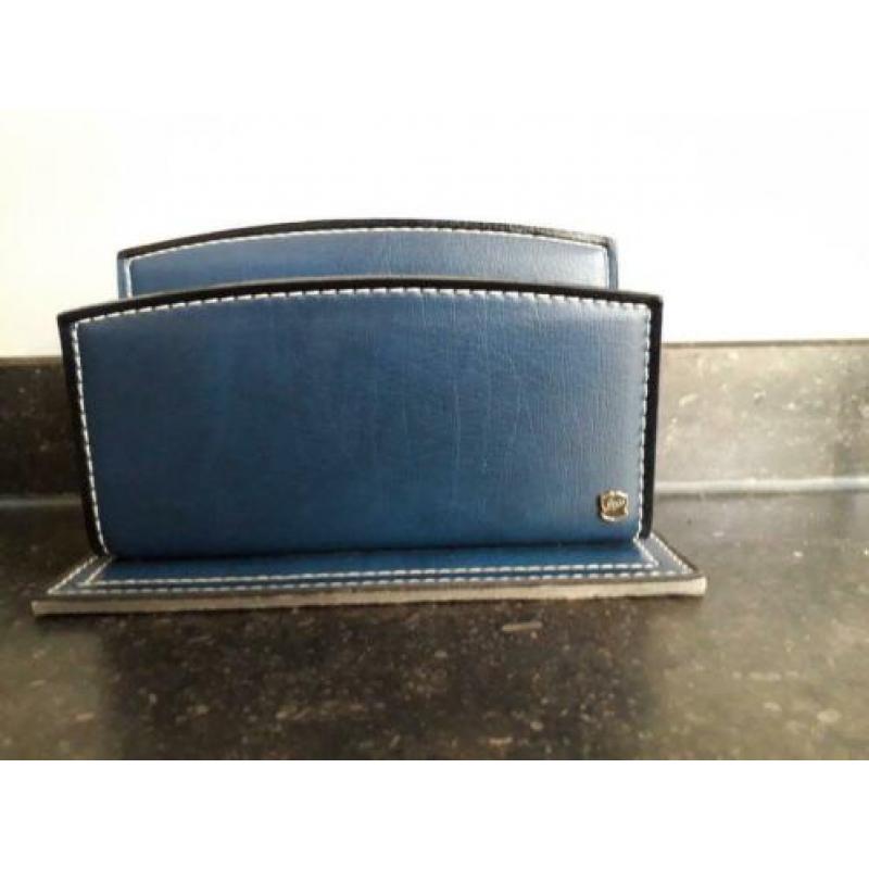 Vintage/retro Henzo brievenhouder, blauw leer, jaren 70