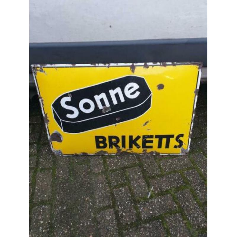 Oud emaille bord sonne briketts