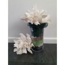 Deco leuke pot/vaas van glas Eyecatcher/Foam bloem ALS NIEUW