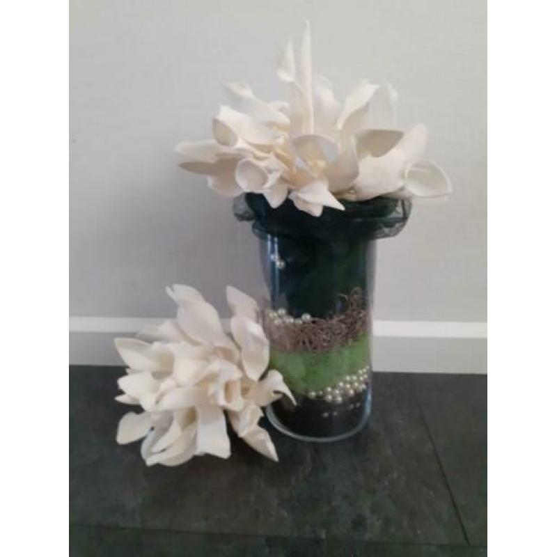 Deco leuke pot/vaas van glas Eyecatcher/Foam bloem ALS NIEUW