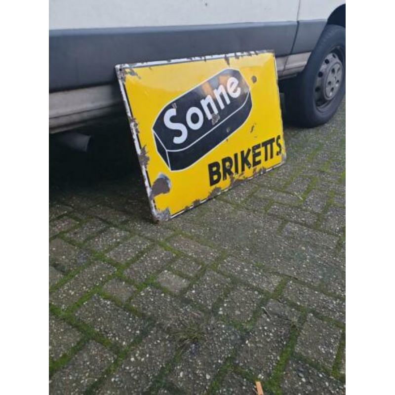 Oud emaille bord sonne briketts