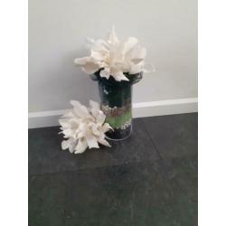 Deco leuke pot/vaas van glas Eyecatcher/Foam bloem ALS NIEUW