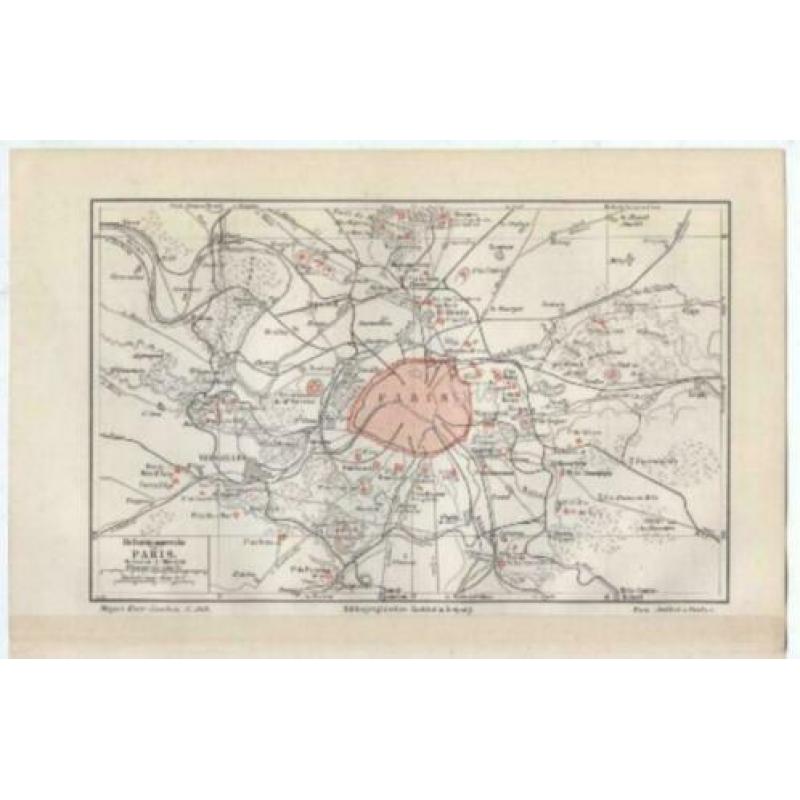 Parijs 1890 - Paris "Plattegrond van her Centrum" Frankrijk