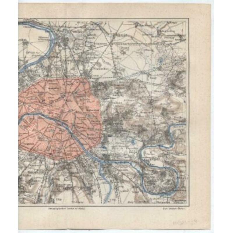 Parijs 1890 - Paris "Plattegrond van her Centrum" Frankrijk