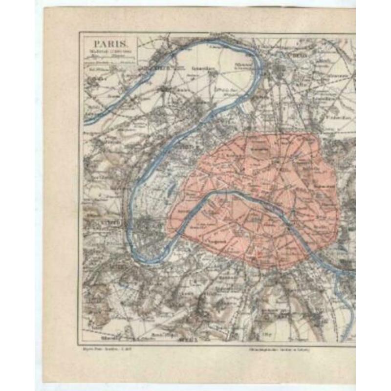 Parijs 1890 - Paris "Plattegrond van her Centrum" Frankrijk