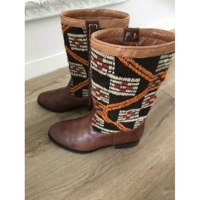 Bohemian kiboots laatjes maat 39 Amsterdam bruin leer