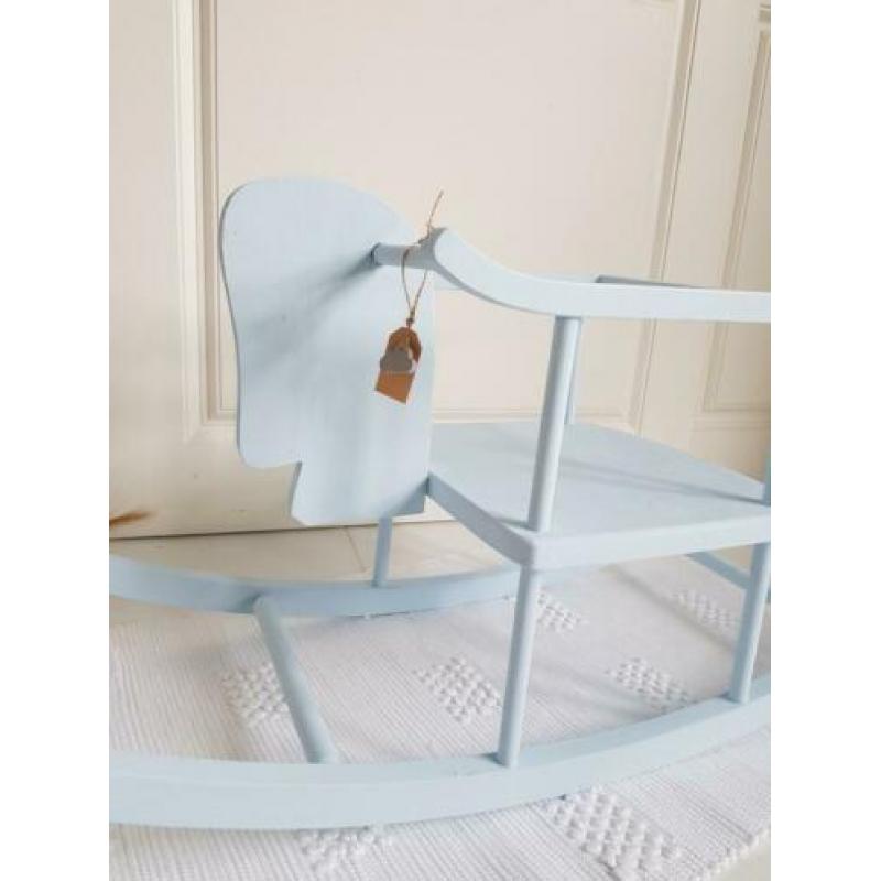 ~Vintage Hobbelpaard, Houten Speelgoed Ice Blue ~