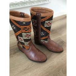 Bohemian kiboots laatjes maat 39 Amsterdam bruin leer