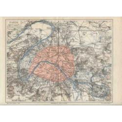 Parijs 1890 - Paris "Plattegrond van her Centrum" Frankrijk