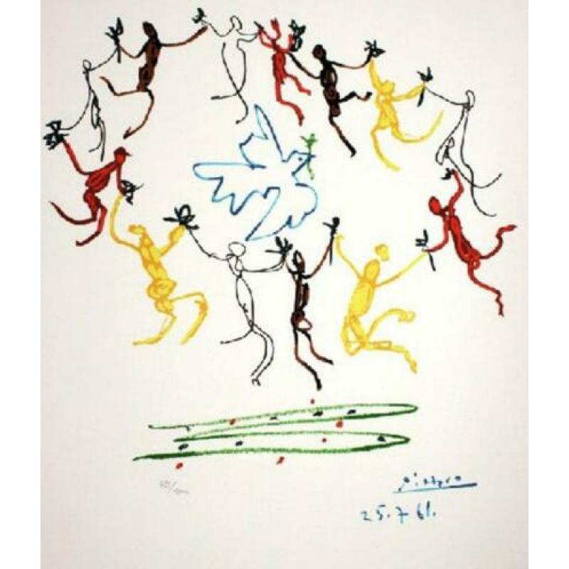 Picasso Kleur Lithografie "Dansers met Vredesduif" Gen Ges