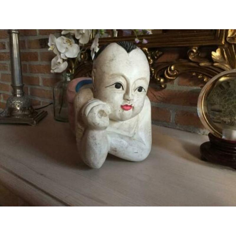 Oud Chinees beeld hout Chinese decoratie Brocante VT Wonen.