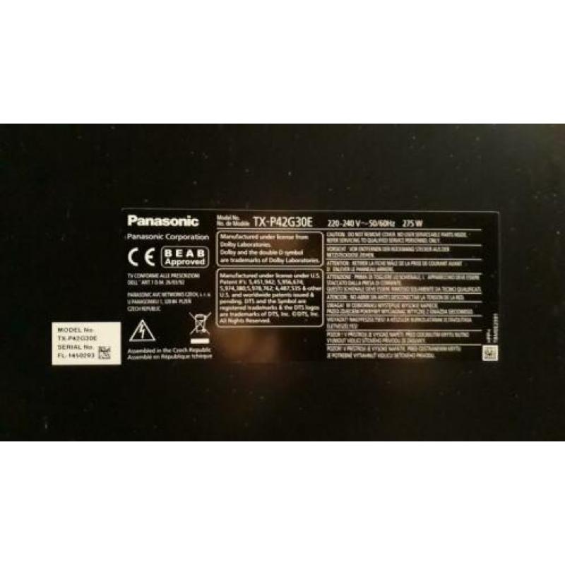 Panasonic TX P42G30E te koop incl afstandsbediening!