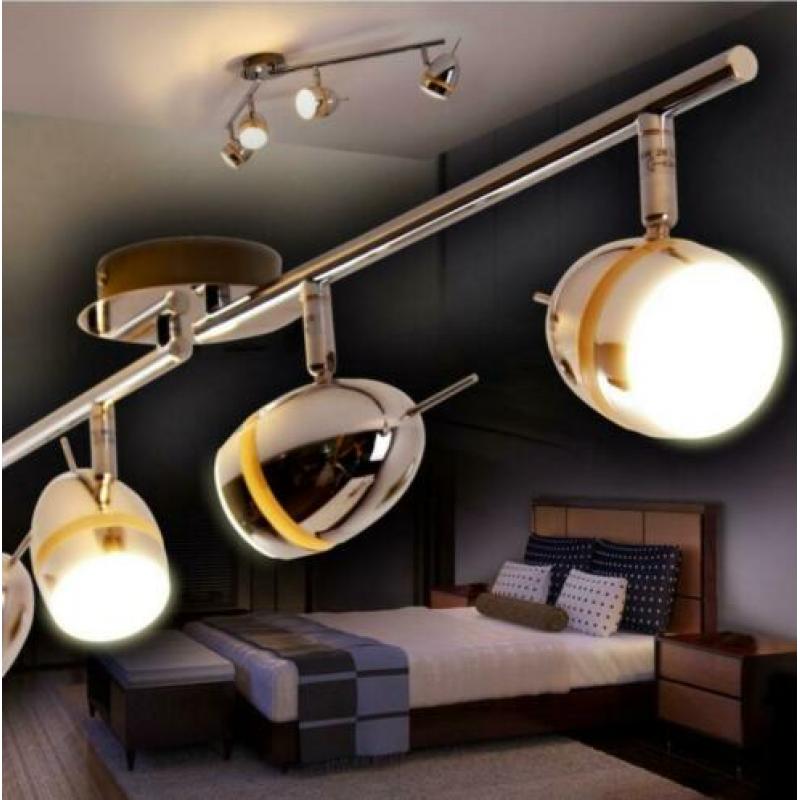 Design-Plafonniere 4-Chroom-Spots- Lamp. Incl. 4-LED-Spots!