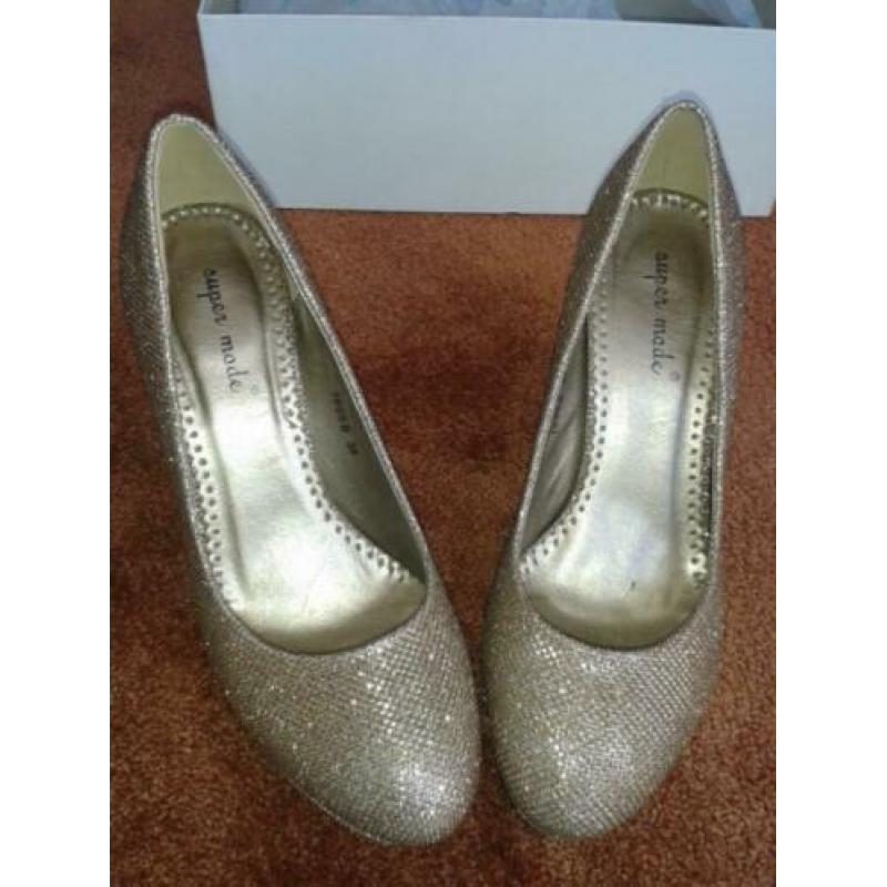 Schoenen, goud met glitter