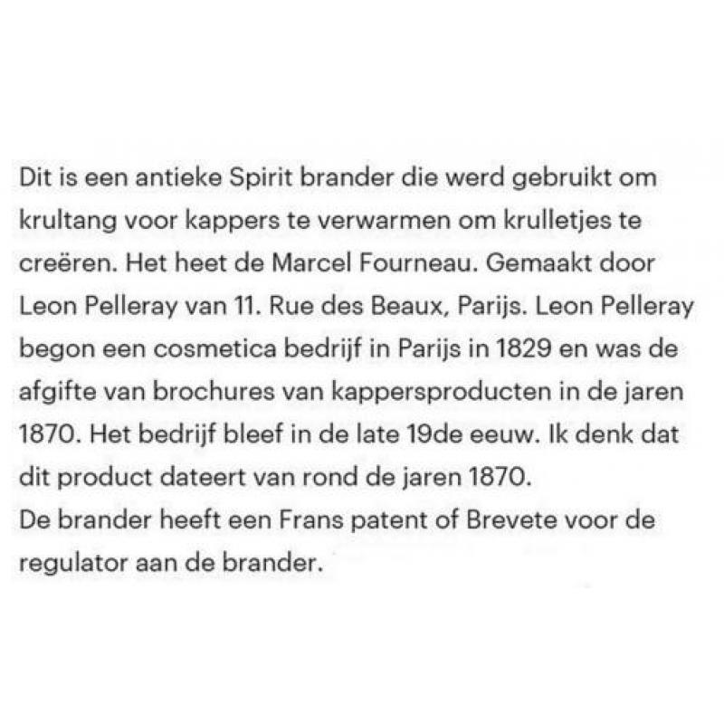 Antieke Franse Spiritusbrander voor krultang, ± 1870