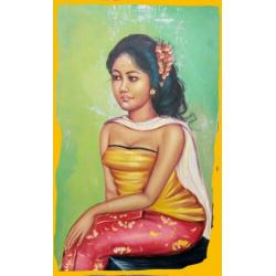 Indonesisch schilderij / kunstwerk vintage staat kleurrijk