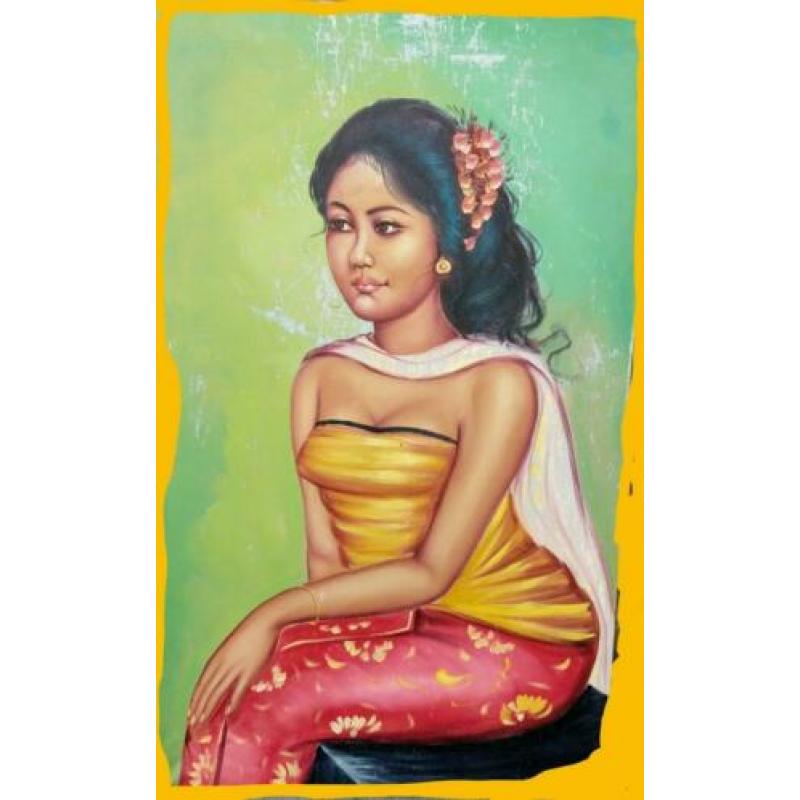 Indonesisch schilderij / kunstwerk vintage staat kleurrijk