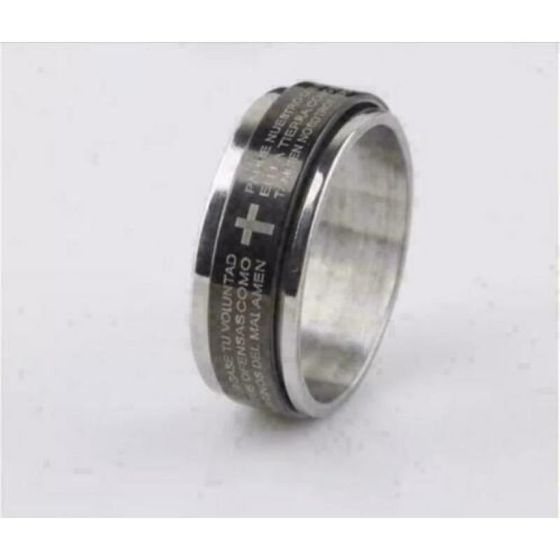 Cross Schrift Titanium Stalen Dubbele roterende Ring