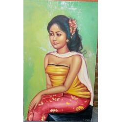 Indonesisch schilderij / kunstwerk vintage staat kleurrijk