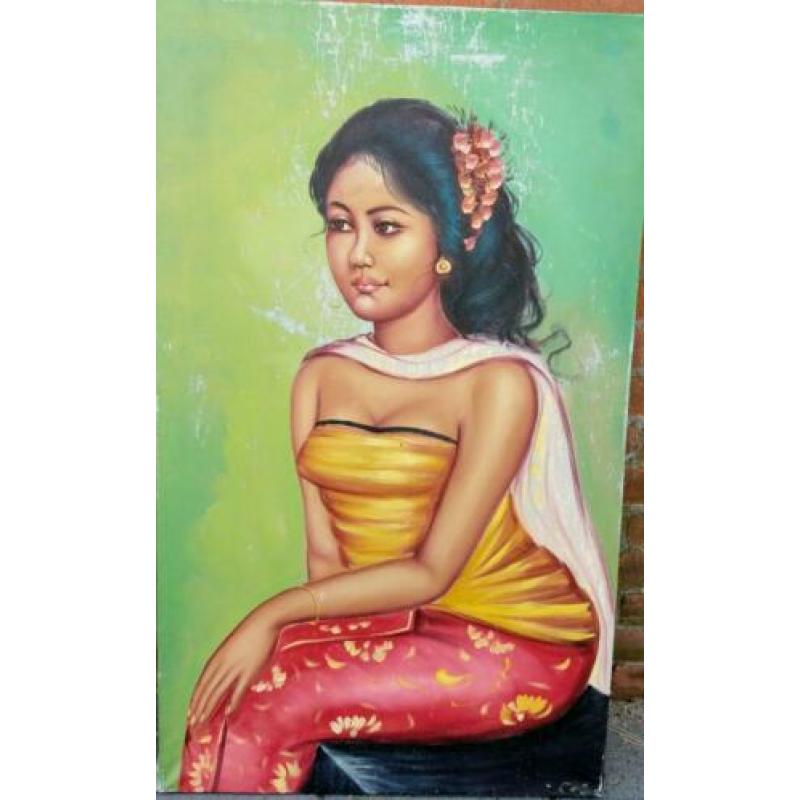 Indonesisch schilderij / kunstwerk vintage staat kleurrijk