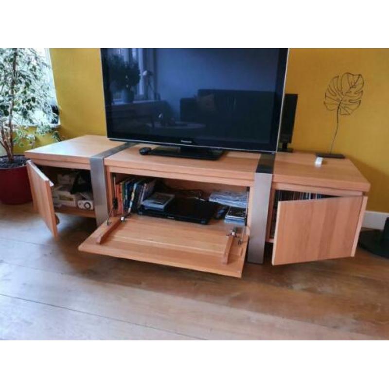 Naturel eiken tv-kast met rvs frame