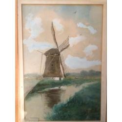 Molen in weiland Westland AQUAREL W.H.Jintes ( 1855- 1924)