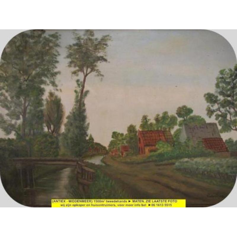 8966 - schilderij R. de Leur landweg met brug - € 45