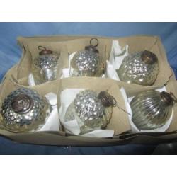 Vintage grote mercury glas kerstbal ornament 6 stuks eikels/